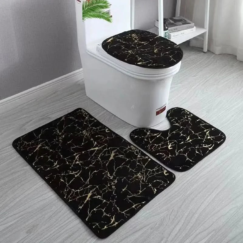 Elegant Gold Toilet Seat Cover Set - Non-Slip Bathroom Mat
