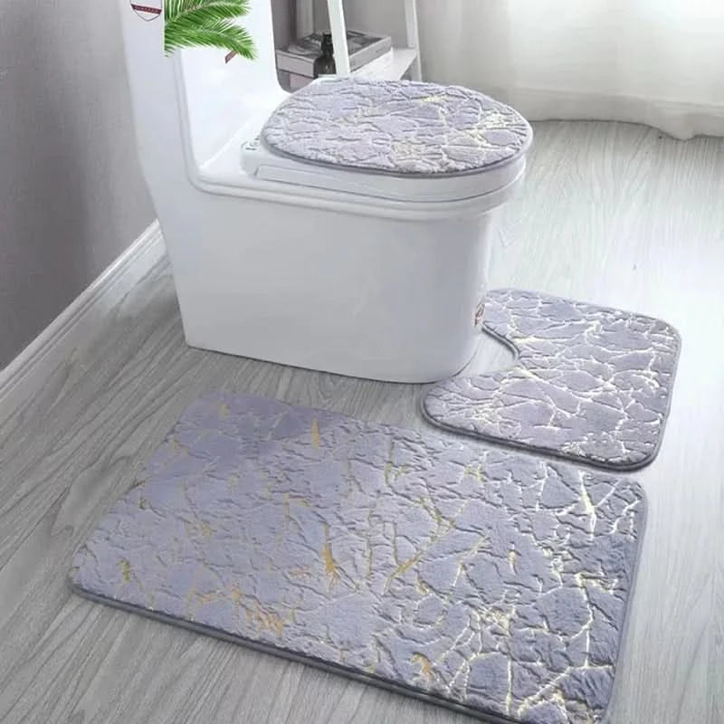 Elegant Gold Toilet Seat Cover Set - Non-Slip Bathroom Mat
