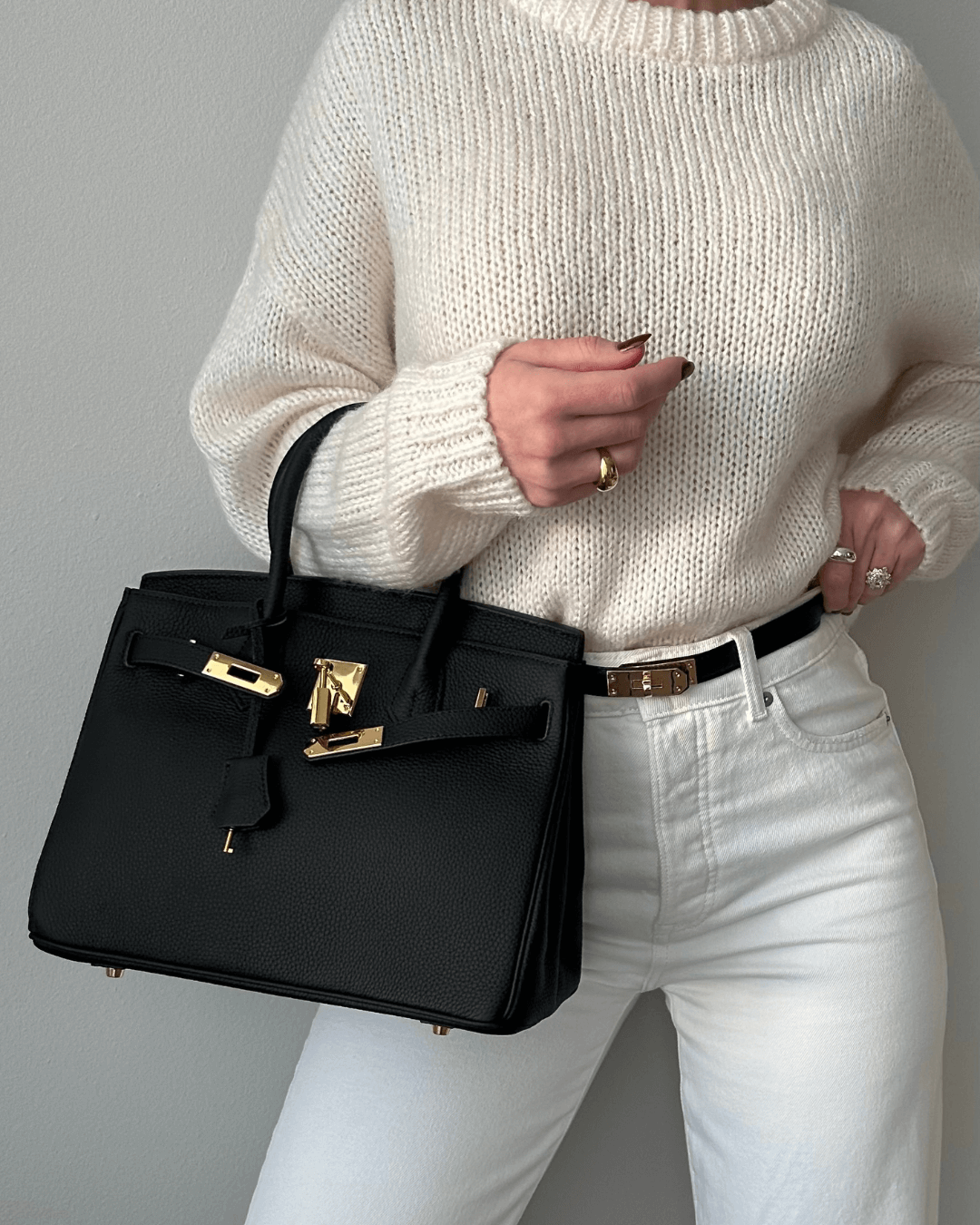 ElegantStyle | Women's Handbag - Structured Textured Design with Top Handles