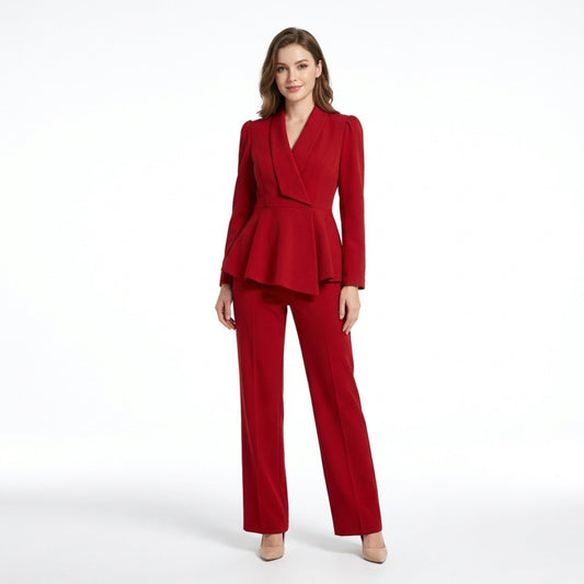 ElegantStyle | Women's Peplum Two Piece Set – Structured Blazer & Trousers 1