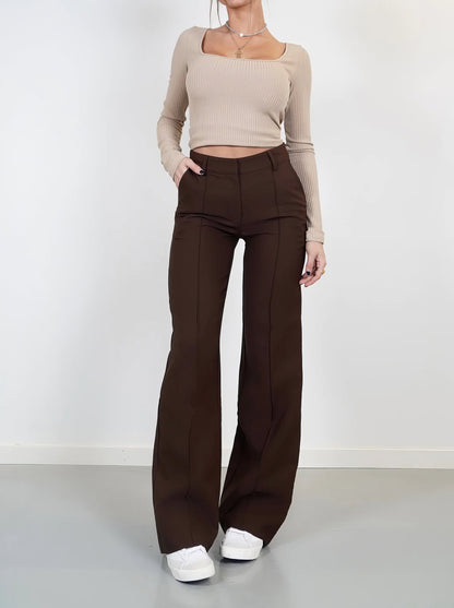 ElegantWear | Women's Wide Leg Pants – Stylish Double Waistband Design 2