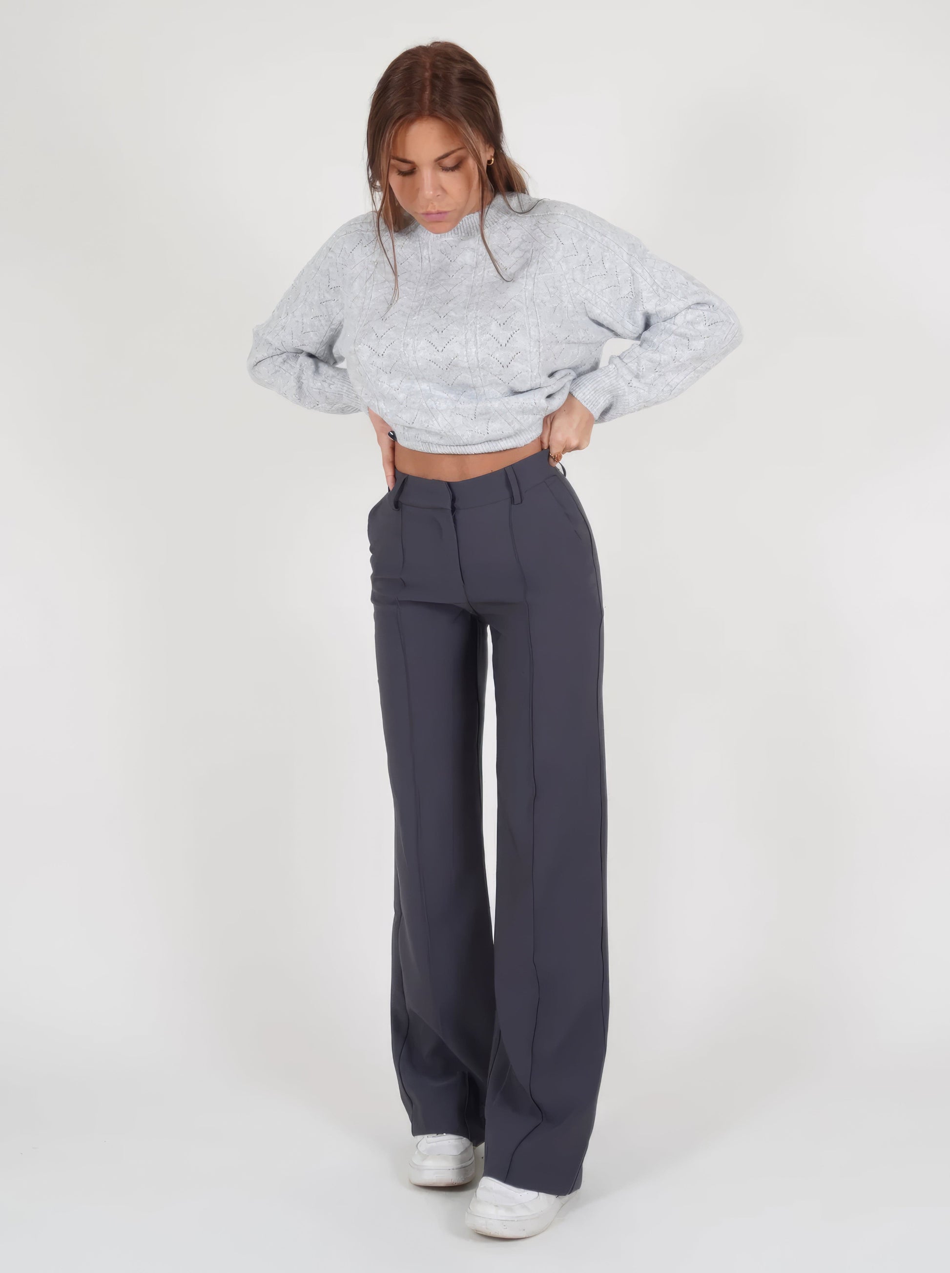ElegantWear | Women's Wide Leg Pants – Stylish Double Waistband Design 4