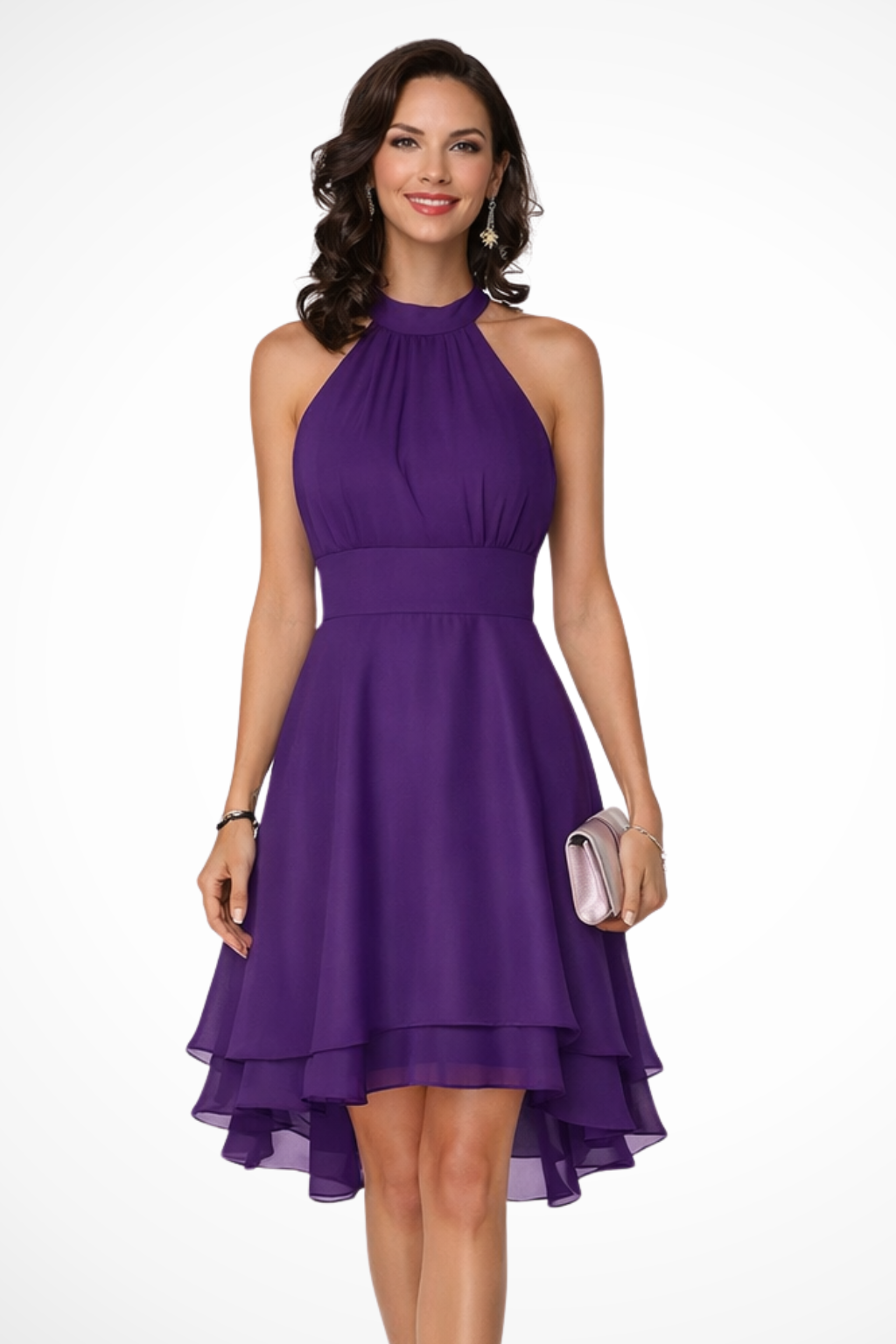 Ella | Women's Dress - Halter Mini With Ruffle Hem Design