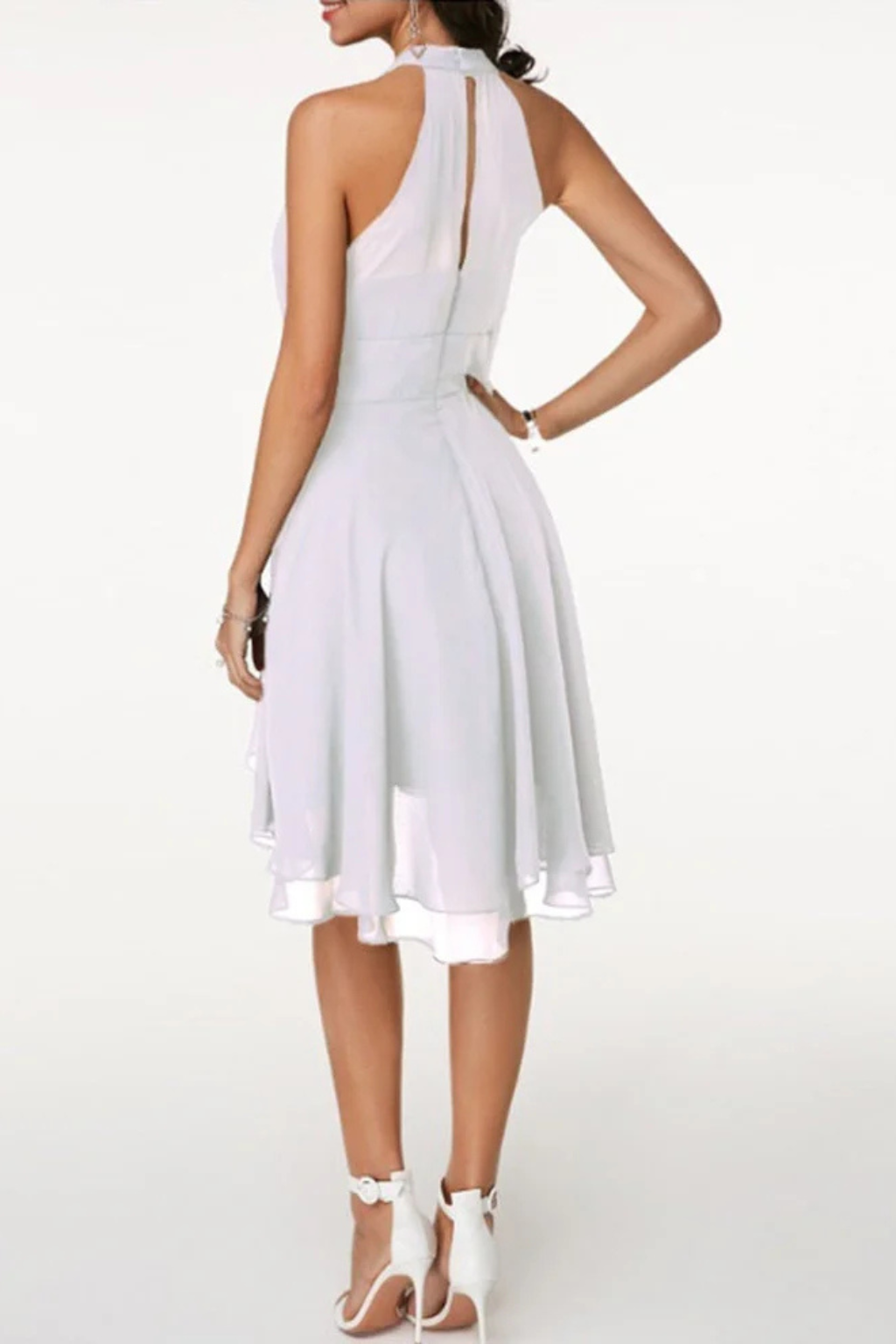 Ella | Women's Dress - Halter Mini With Ruffle Hem Design