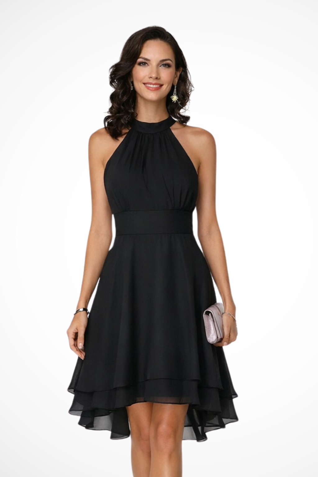 Ella | Women's Dress - Halter Mini With Ruffle Hem Design