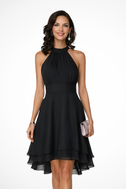 Eluned | Women's Dress - Halter Mini With Ruffle Hem Design 0