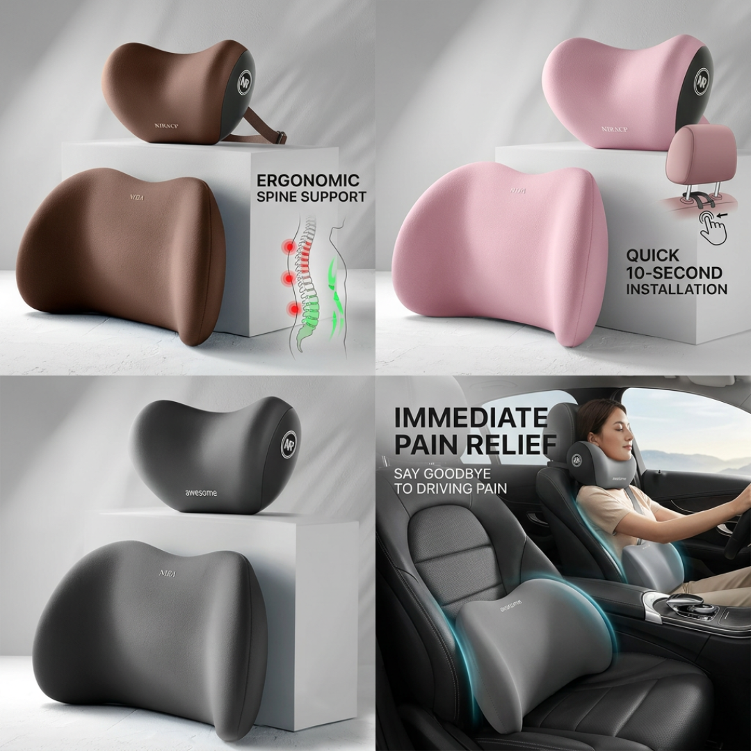 Ergonomic Car Pillow | ErgoRide Memory Foam Lumbar & Neck Support Set