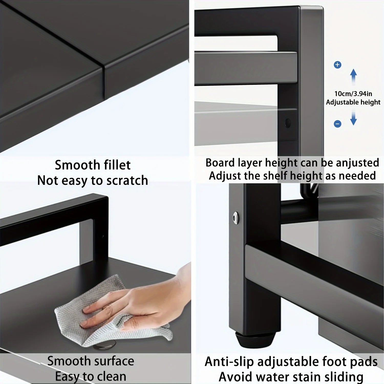 Expandable Microwave Oven Shelf Kitchen Storage Rack with 6 Hooks 5