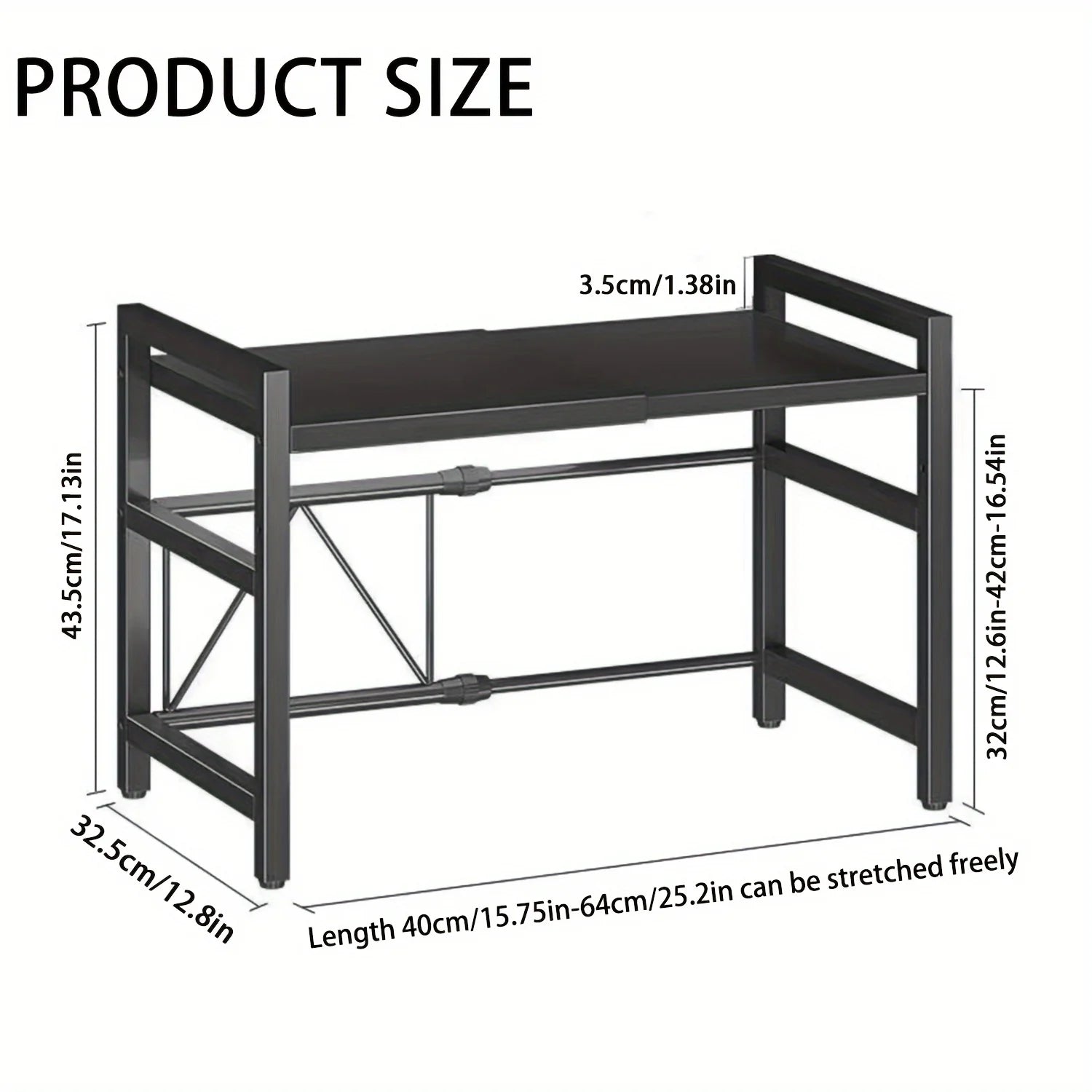 Expandable Microwave Oven Shelf Kitchen Storage Rack with 6 Hooks 6