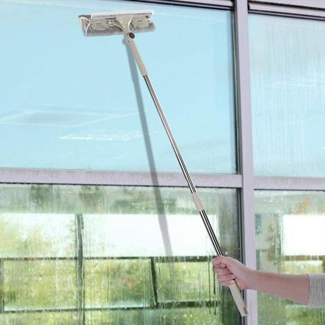 Extendable Window Cleaning Pole Stainless Steel | 300° Rotating Head with Fibre Cloths | Reach High Windows Without a Ladder