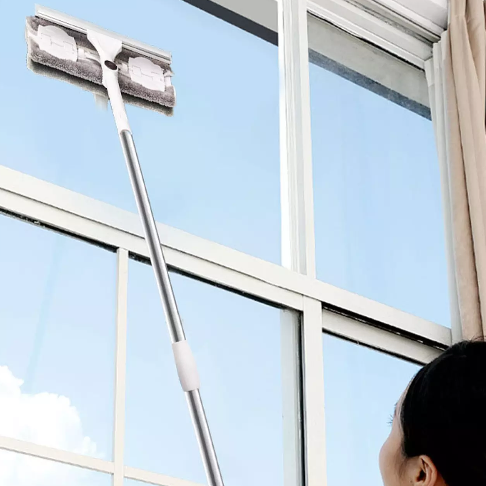 Extendable Window Cleaning Pole Stainless Steel | 300° Rotating Head with Fibre Cloths | Reach High Windows Without a Ladder