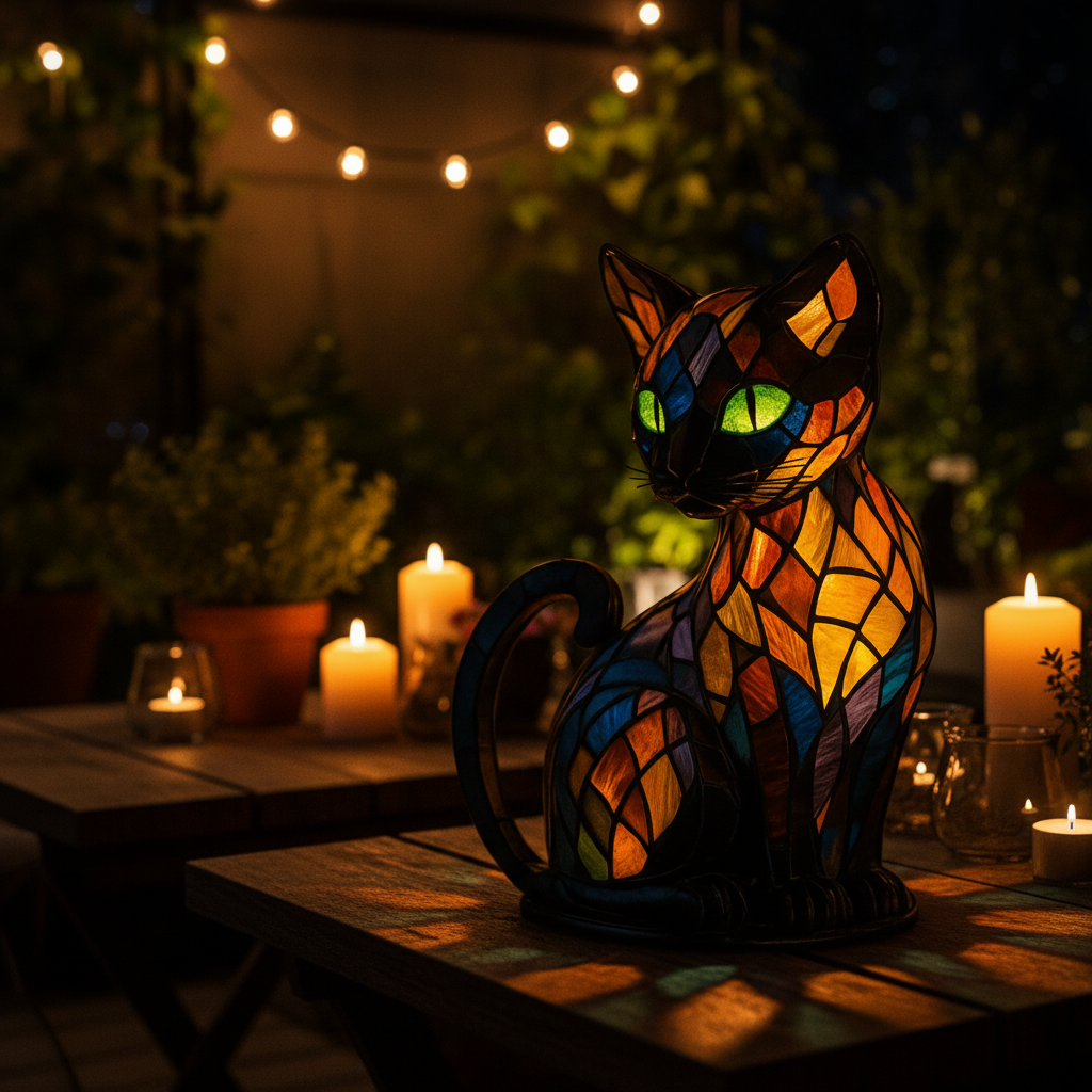 LED Cat Night Light | Stained Glass Effect Table Lamp