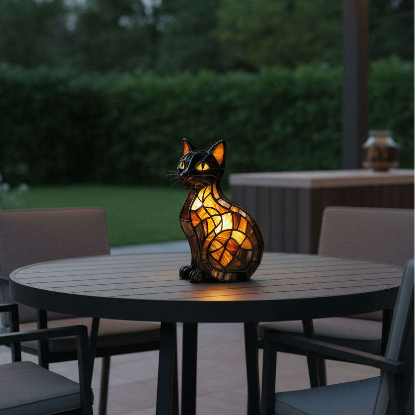 LED Cat Night Light | Stained Glass Effect Table Lamp