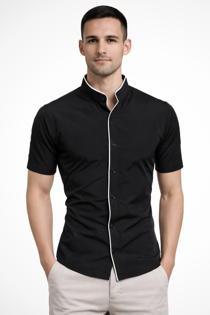 Finlay | Men's Dress Shirt – Slim Fit Short Sleeve with Stand Collar 0
