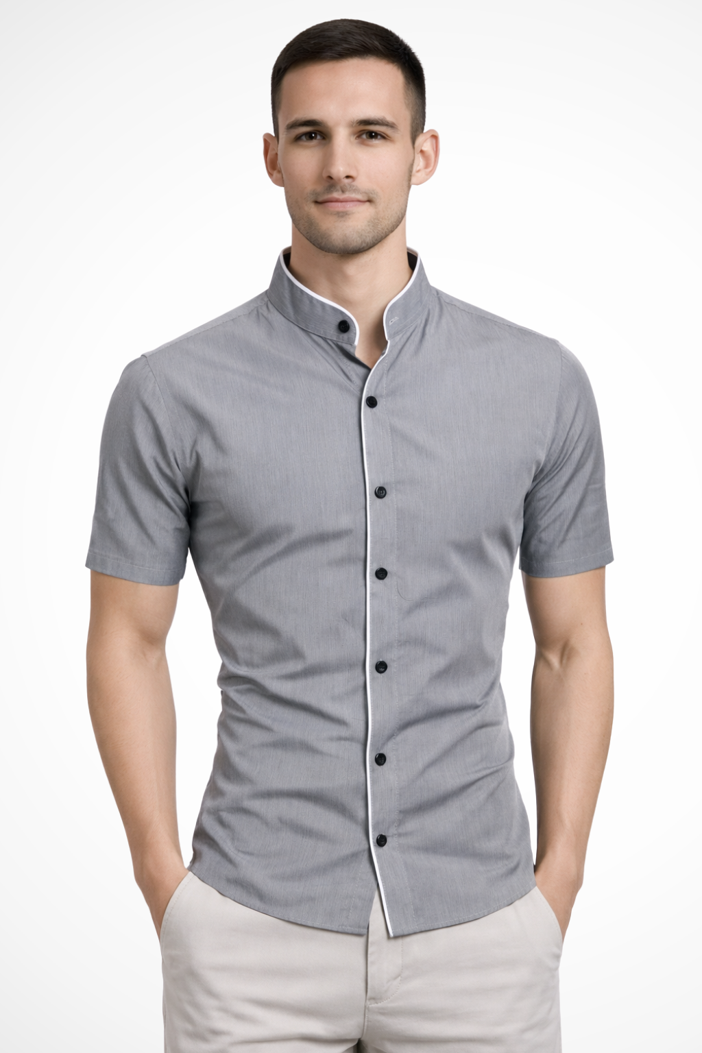 Finlay | Men's Dress Shirt – Slim Fit Short Sleeve with Stand Collar 2