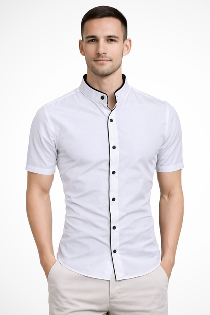 Finlay | Men's Dress Shirt – Slim Fit Short Sleeve with Stand Collar 5