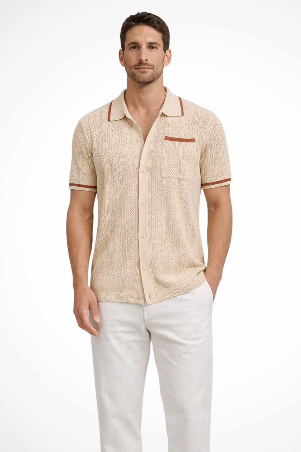 Finlay | Men's Shirt – Short Sleeve Knit With Camp Collar Design 0