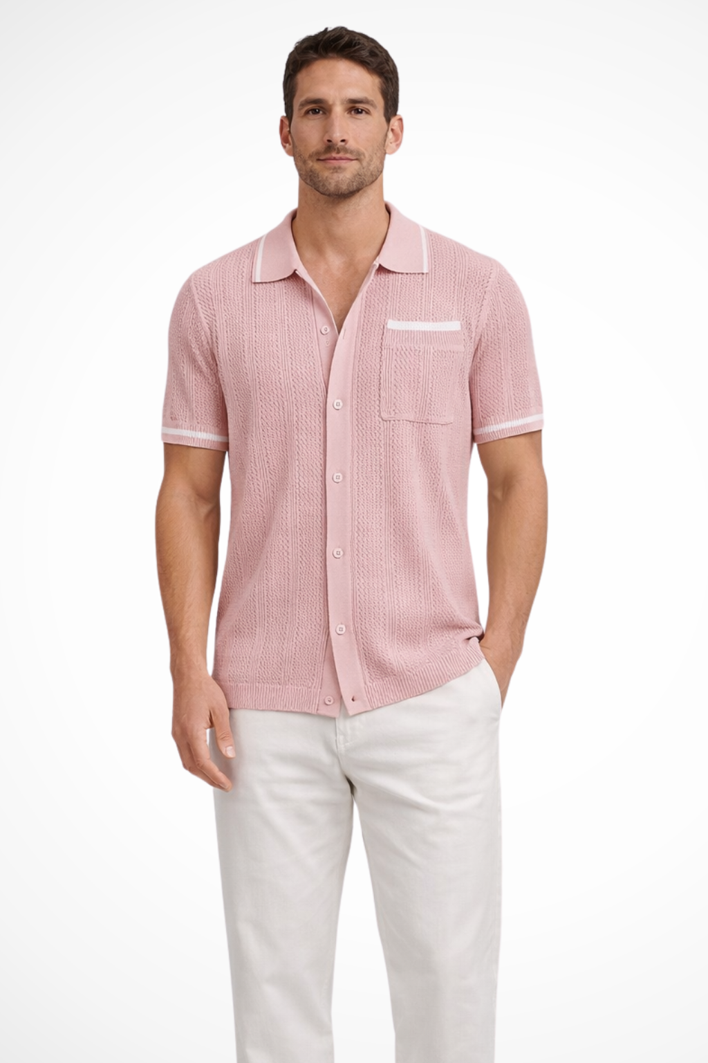 Finlay | Men's Shirt – Short Sleeve Knit With Camp Collar Design 2