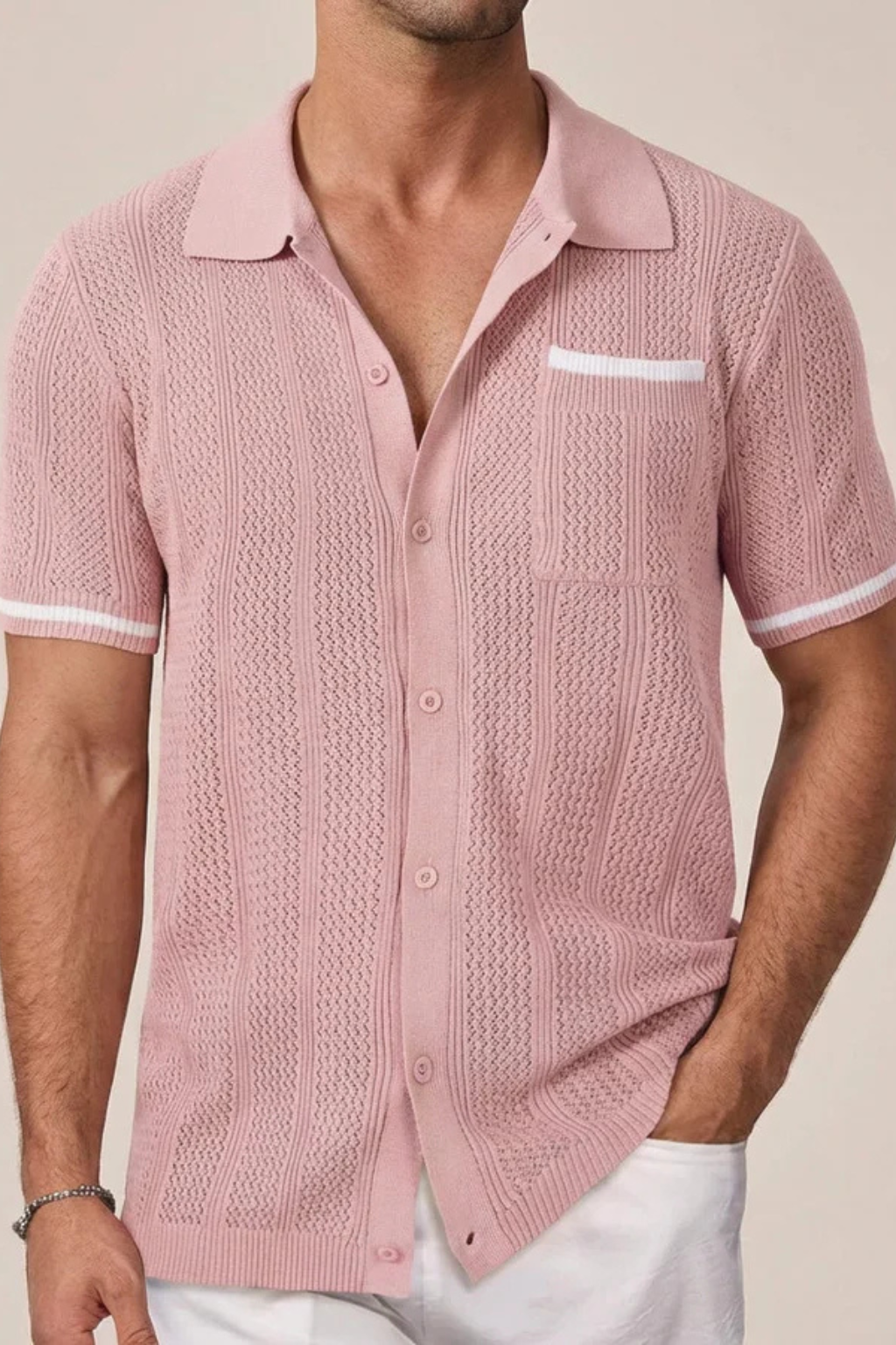 Finlay | Men's Shirt – Short Sleeve Knit With Camp Collar Design 3