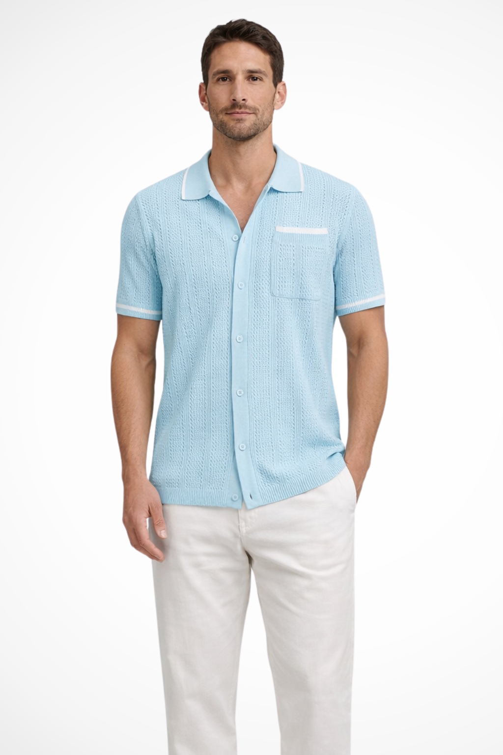 Finlay | Men's Shirt – Short Sleeve Knit With Camp Collar Design 4