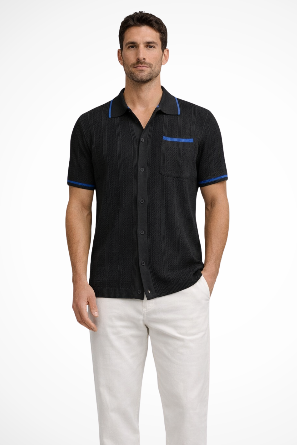 Finlay | Men's Shirt – Short Sleeve Knit With Camp Collar Design 8