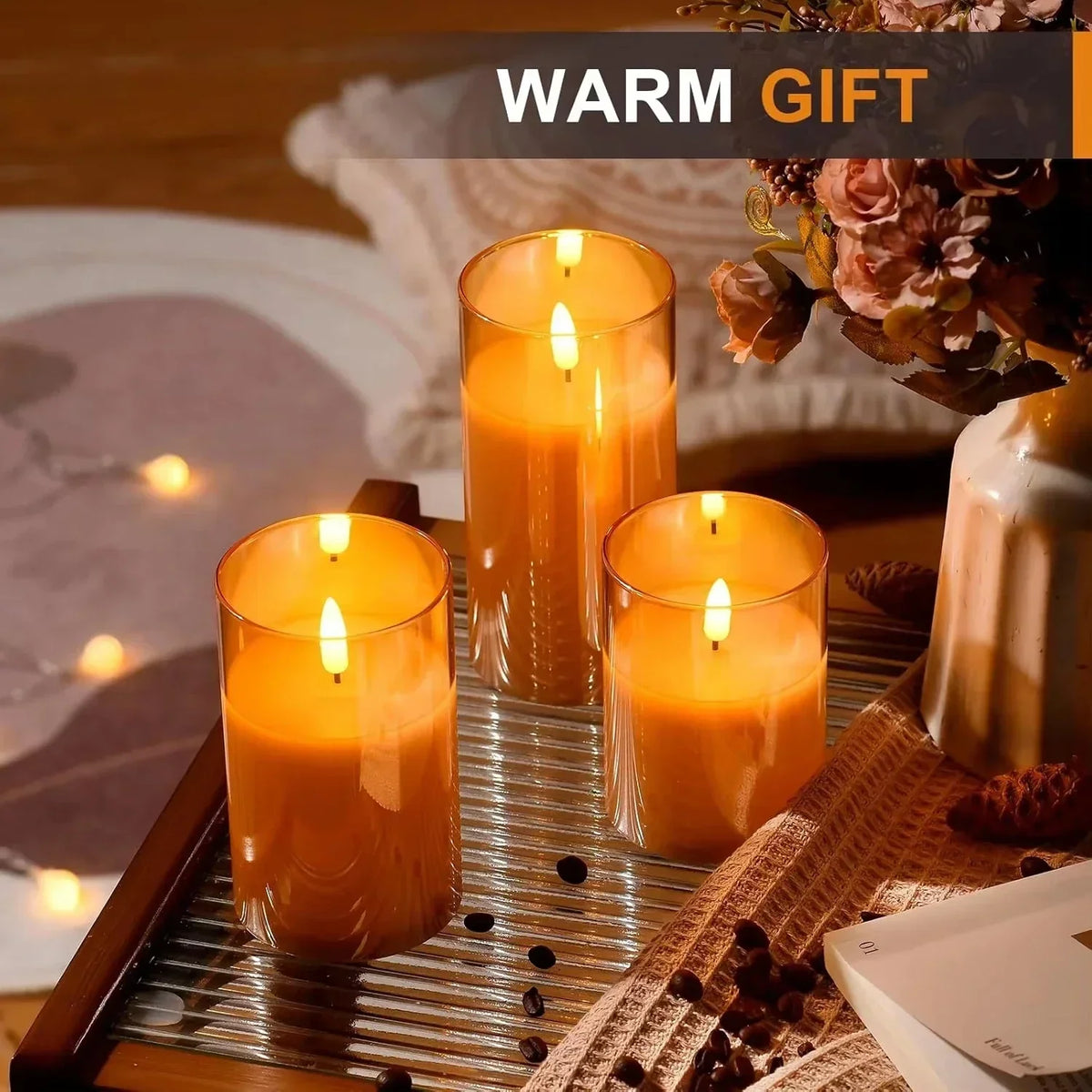 Flameless LED Candles Set of 3 | Realistic Flicker Effect, Shatterproof Glass Design | Remote-Controlled Timer, Safe Cozy Glow
