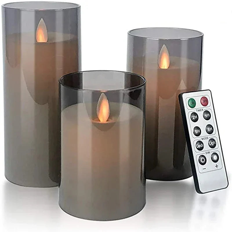 Flameless LED Candles Set of 3 | Realistic Flicker Effect, Shatterproof Glass Design | Remote-Controlled Timer, Safe Cozy Glow