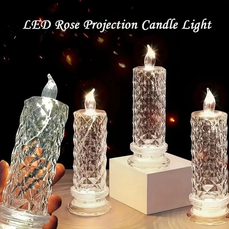 Flameless LED Candles Set of 4 | Sparkling Crystal Effect & Shifting Glow | Weatherproof for Indoor and Outdoor Use