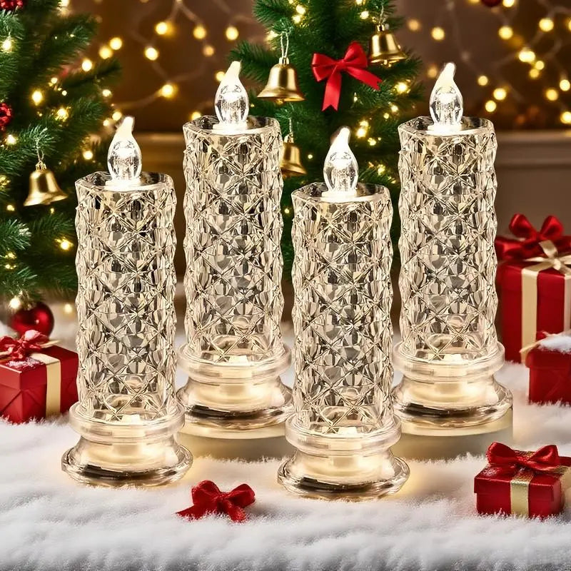Flameless LED Candles Set of 4 | Sparkling Crystal Effect & Shifting Glow | Weatherproof for Indoor and Outdoor Use