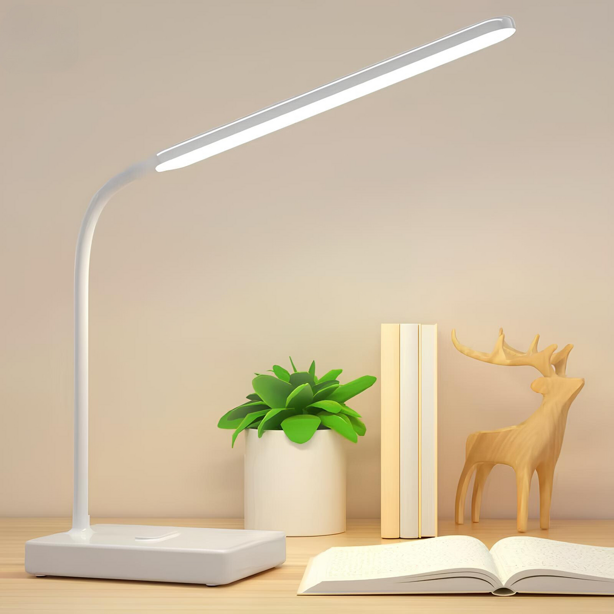 Flexible Arm Desk Lamp | Warm, Natural & Cool White, Dimmable | USB-Rechargeable or Plug-In Power, 6-8 Hour Battery 2