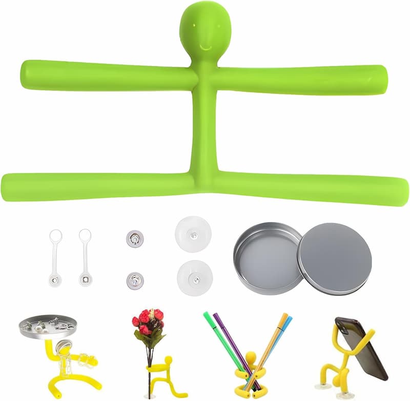 Flexible Desktop Figures, Bendable Material | Suction Cup & Magnet Attachment | Pack of 10 Anti-Stress Desk Toys
