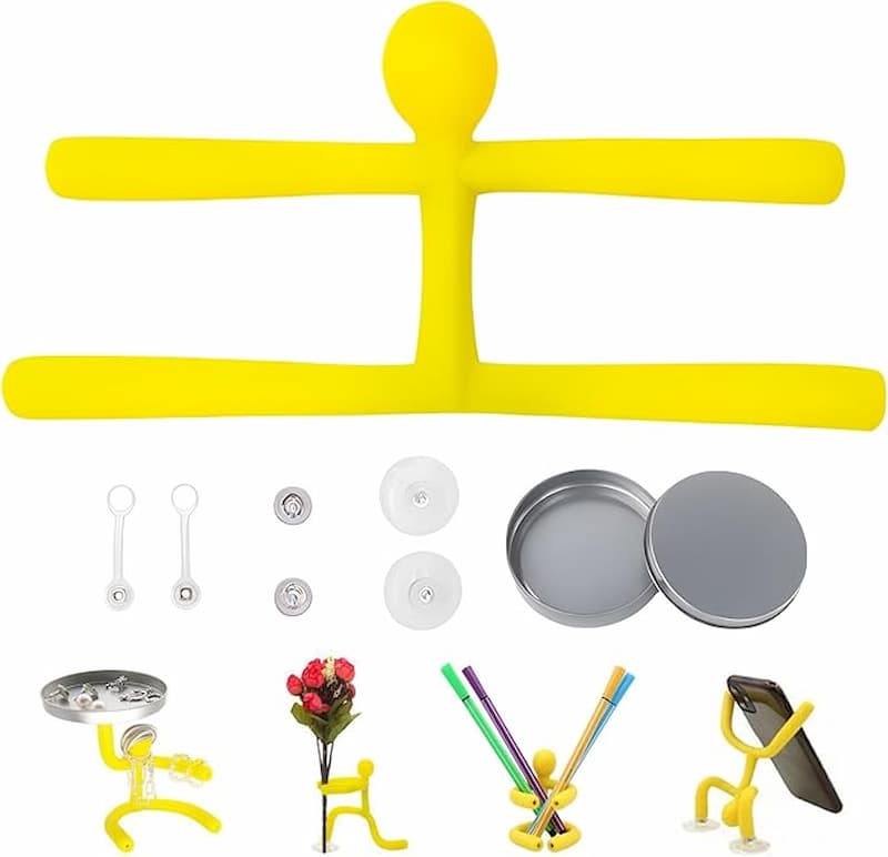 Flexible Desktop Figures, Bendable Material | Suction Cup & Magnet Attachment | Pack of 10 Anti-Stress Desk Toys