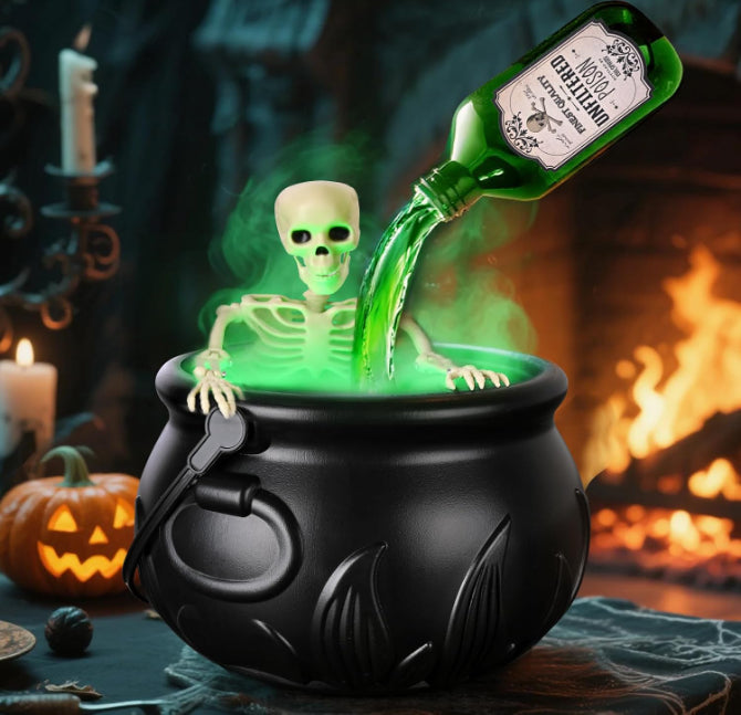 Floating Potion Bottle Cauldron Halloween Decoration | Fog Diffuser, Skeleton Props & Splash Baffle | USB Powered Glow Effect