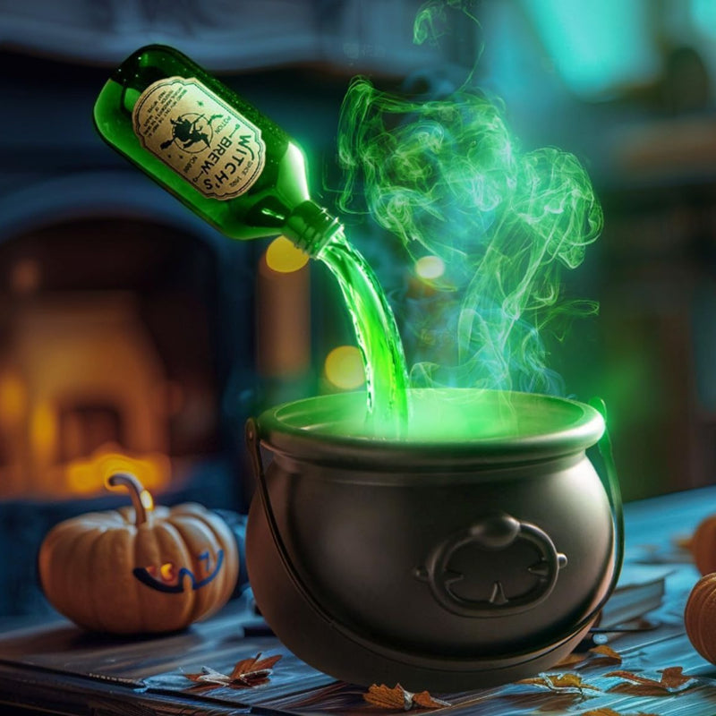 Floating Potion Bottle Cauldron Halloween Decoration | Fog Diffuser, Skeleton Props & Splash Baffle | USB Powered Glow Effect