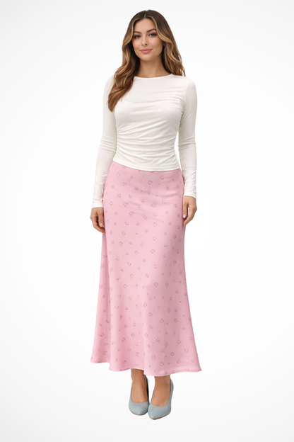 Flora | Women's Maxi Skirt – Satin Floral Print Design 0