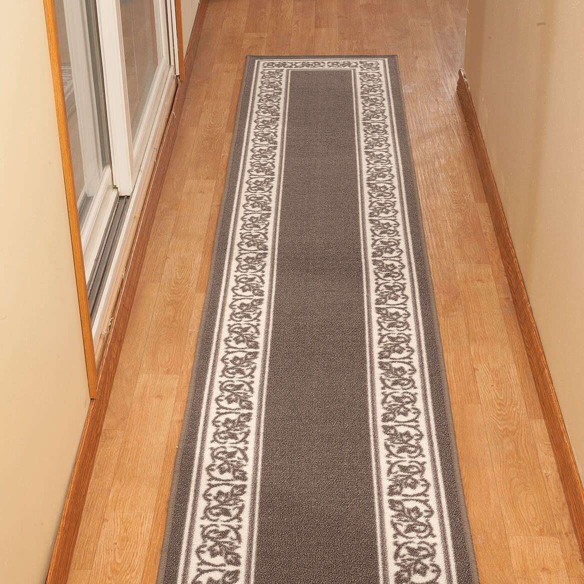 Floral Border Rug 100% Nylon | 5 Sizes, 4 Colours: Blue, Brown, Burgundy, Green | Non-Skid Latex Back, Machine Washable