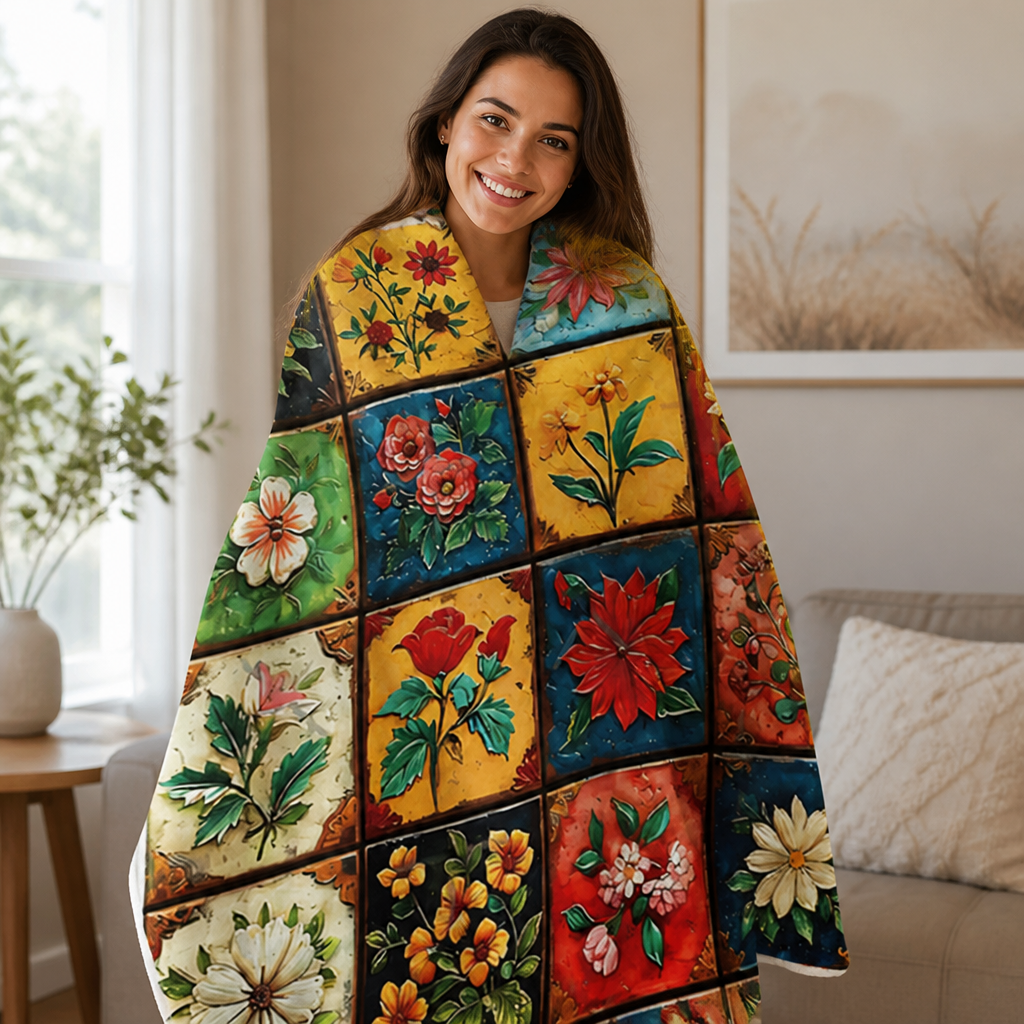 Floral Flannel Blanket | Plush Soft Throw with Vibrant Floral Print | Machine Washable, Fade-Resistant Cosy Comfort