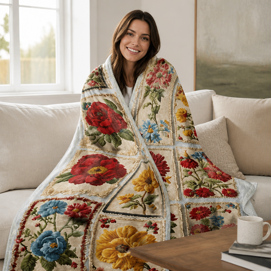 Floral Flannel Blanket | Plush Soft Throw with Vibrant Floral Print | Machine Washable, Fade-Resistant Cosy Comfort