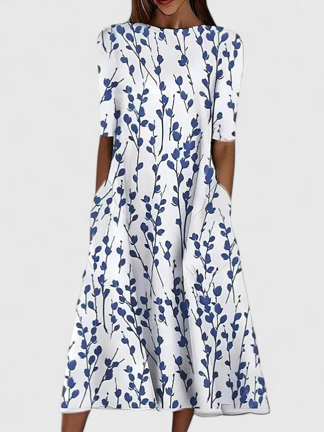 Floral Midi Dress – Lightly Stretchable Fabric, Sizes S–5XL
