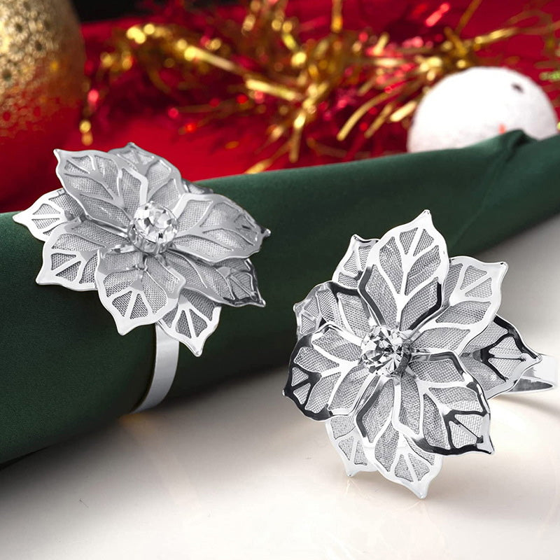 Floral Napkin Rings Stainless Steel | Set of 3 Hollow Flower Design | Rust-Resistant, Holds Napkins Neatly in Place
