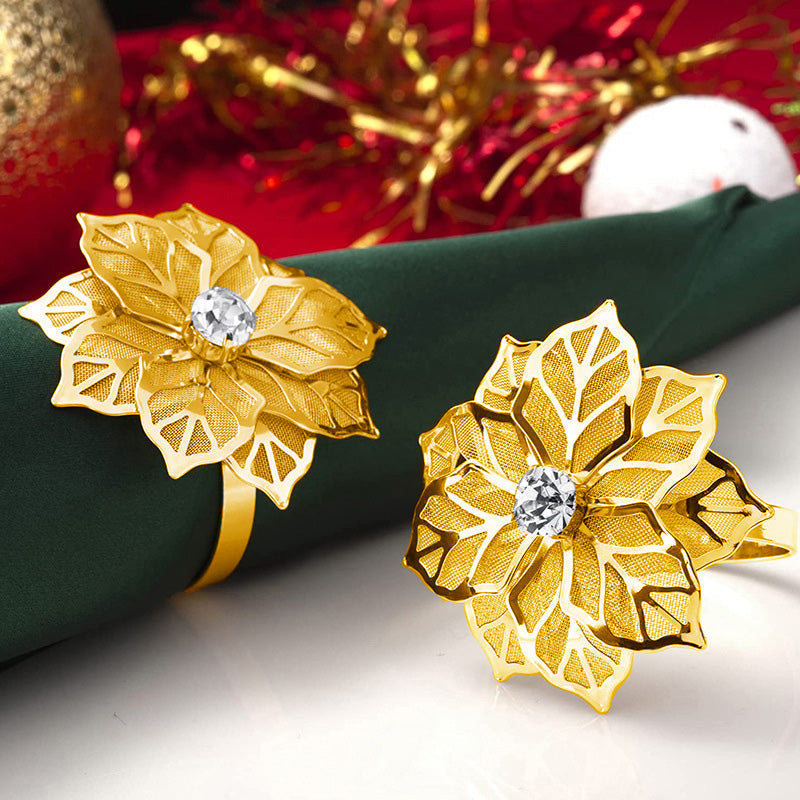 Floral Napkin Rings Stainless Steel | Set of 3 Hollow Flower Design | Rust-Resistant, Holds Napkins Neatly in Place