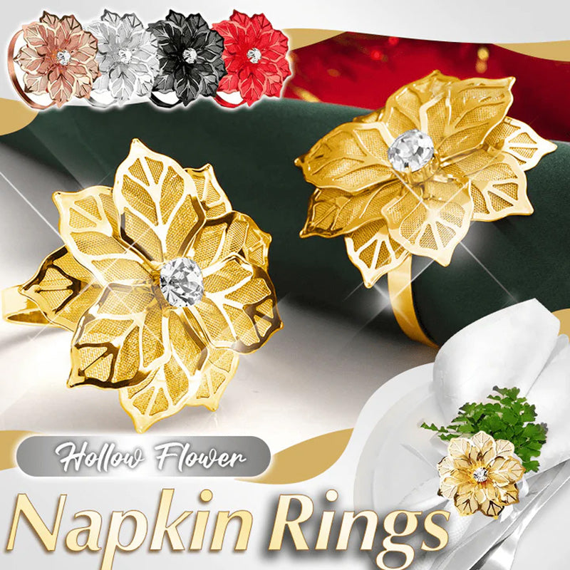 Floral Napkin Rings Stainless Steel | Set of 3 Hollow Flower Design | Rust-Resistant, Holds Napkins Neatly in Place