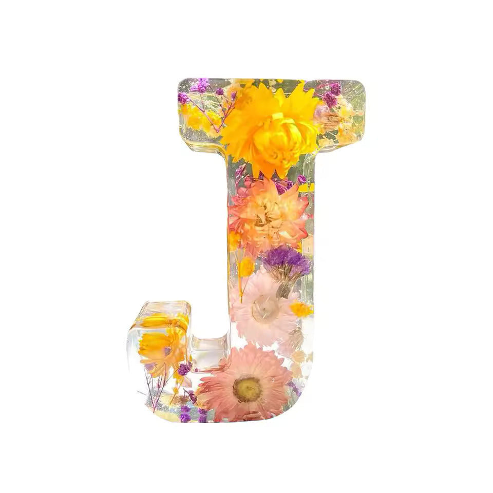 Floral Night Lamp | Resin Letter Light with Pressed Flowers and Fairy Lights