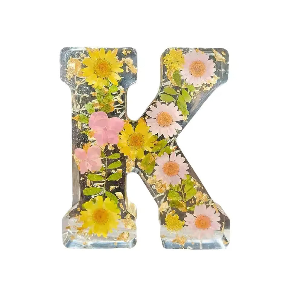 Floral Night Lamp | Resin Letter Light with Pressed Flowers and Fairy Lights
