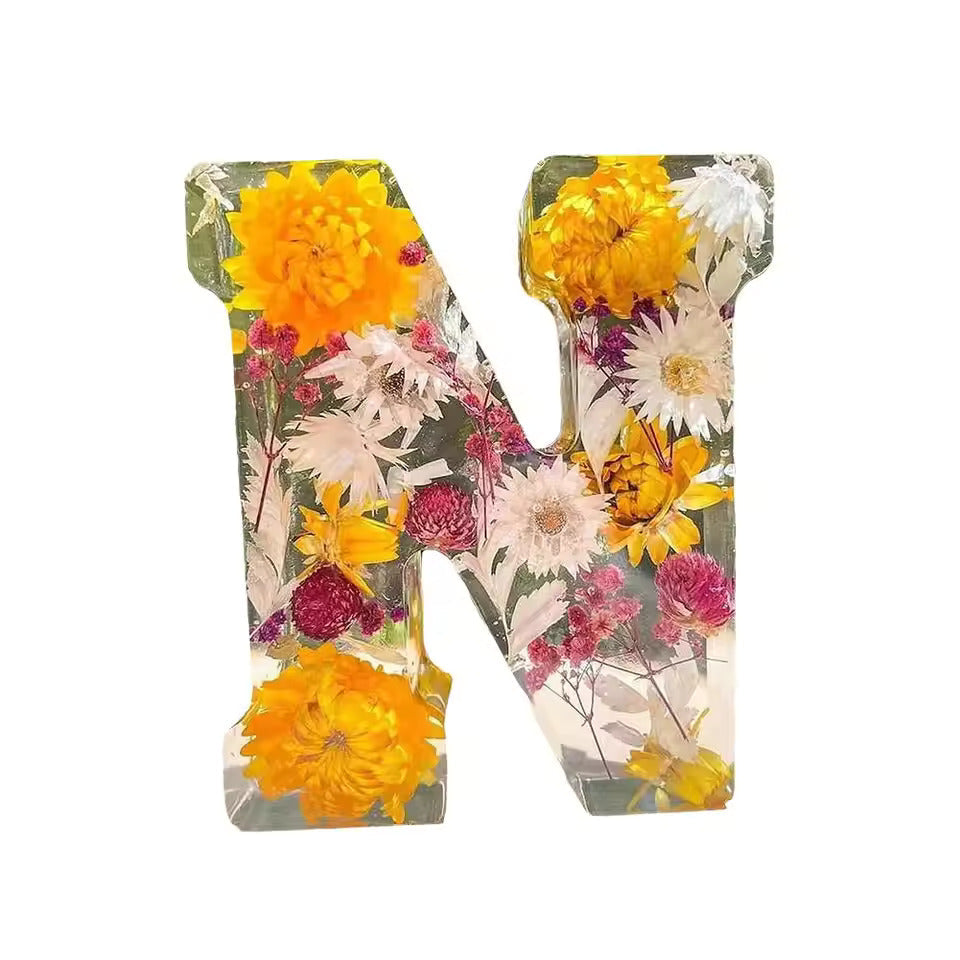 Floral Night Lamp | Resin Letter Light with Pressed Flowers and Fairy Lights