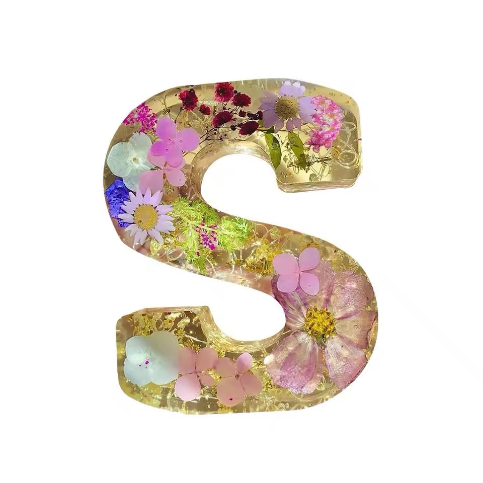 Floral Night Lamp | Resin Letter Light with Pressed Flowers and Fairy Lights