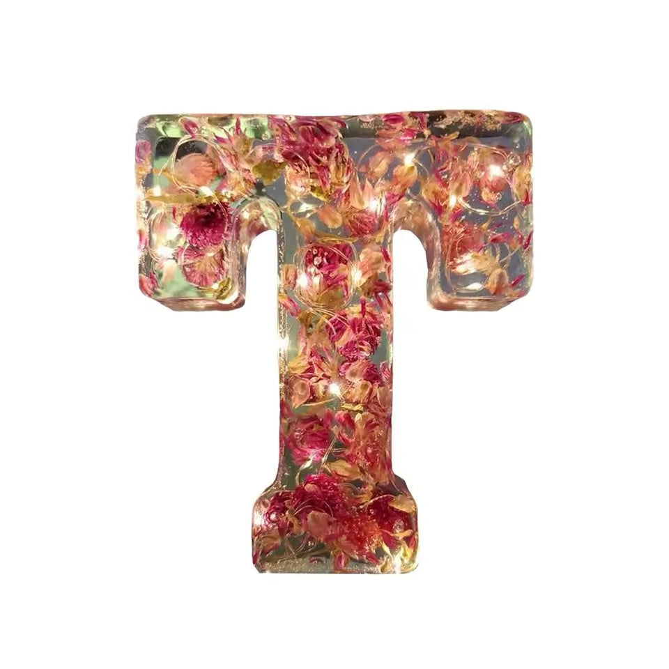 Floral Night Lamp | Resin Letter Light with Pressed Flowers and Fairy Lights