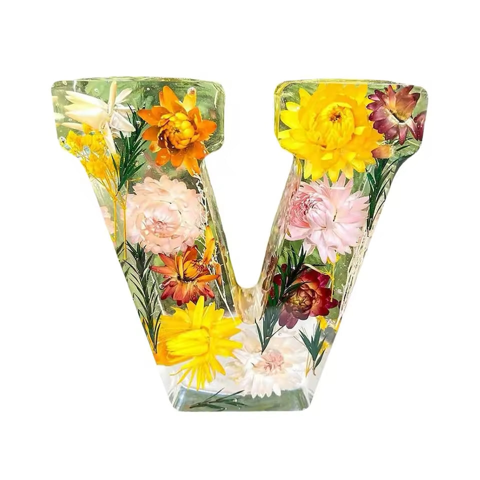 Floral Night Lamp | Resin Letter Light with Pressed Flowers and Fairy Lights