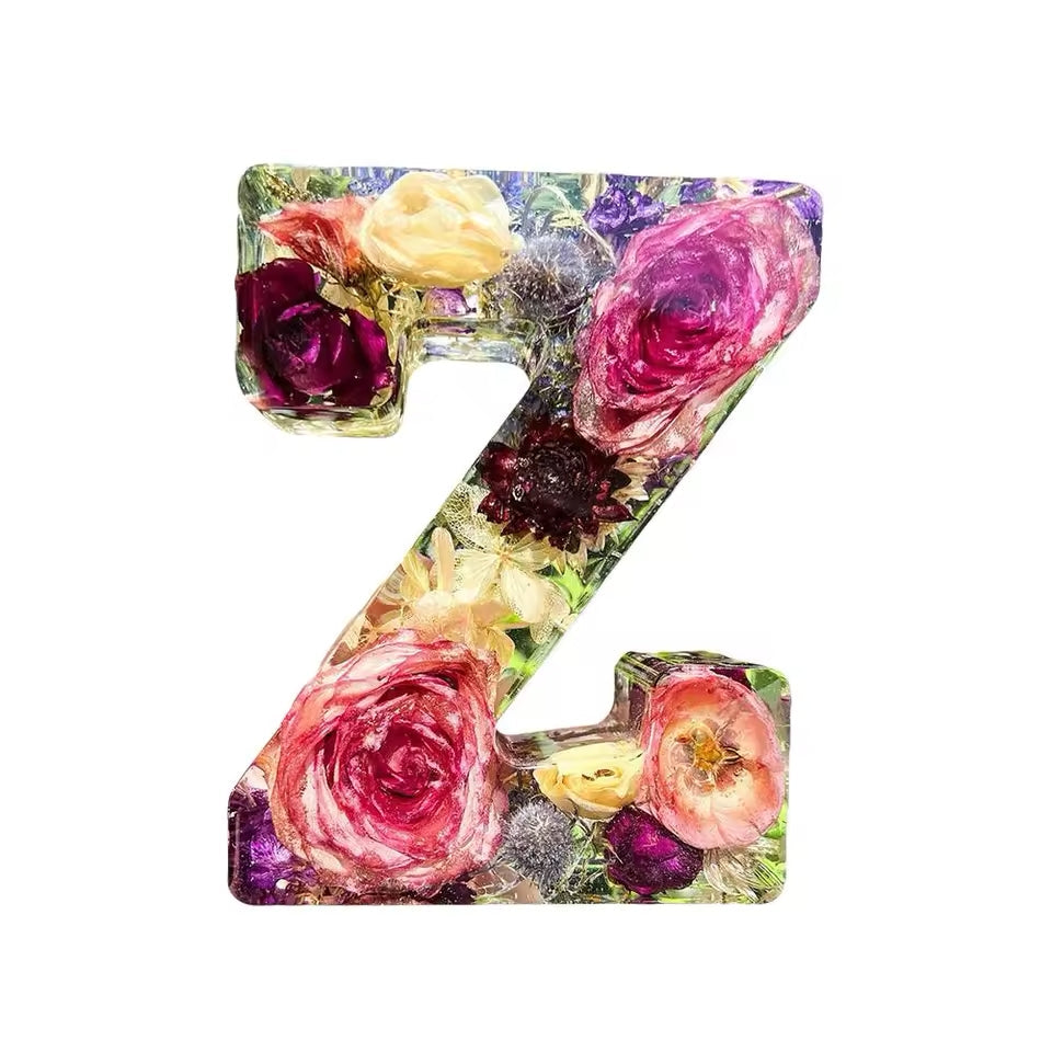 Floral Night Lamp | Resin Letter Light with Pressed Flowers and Fairy Lights