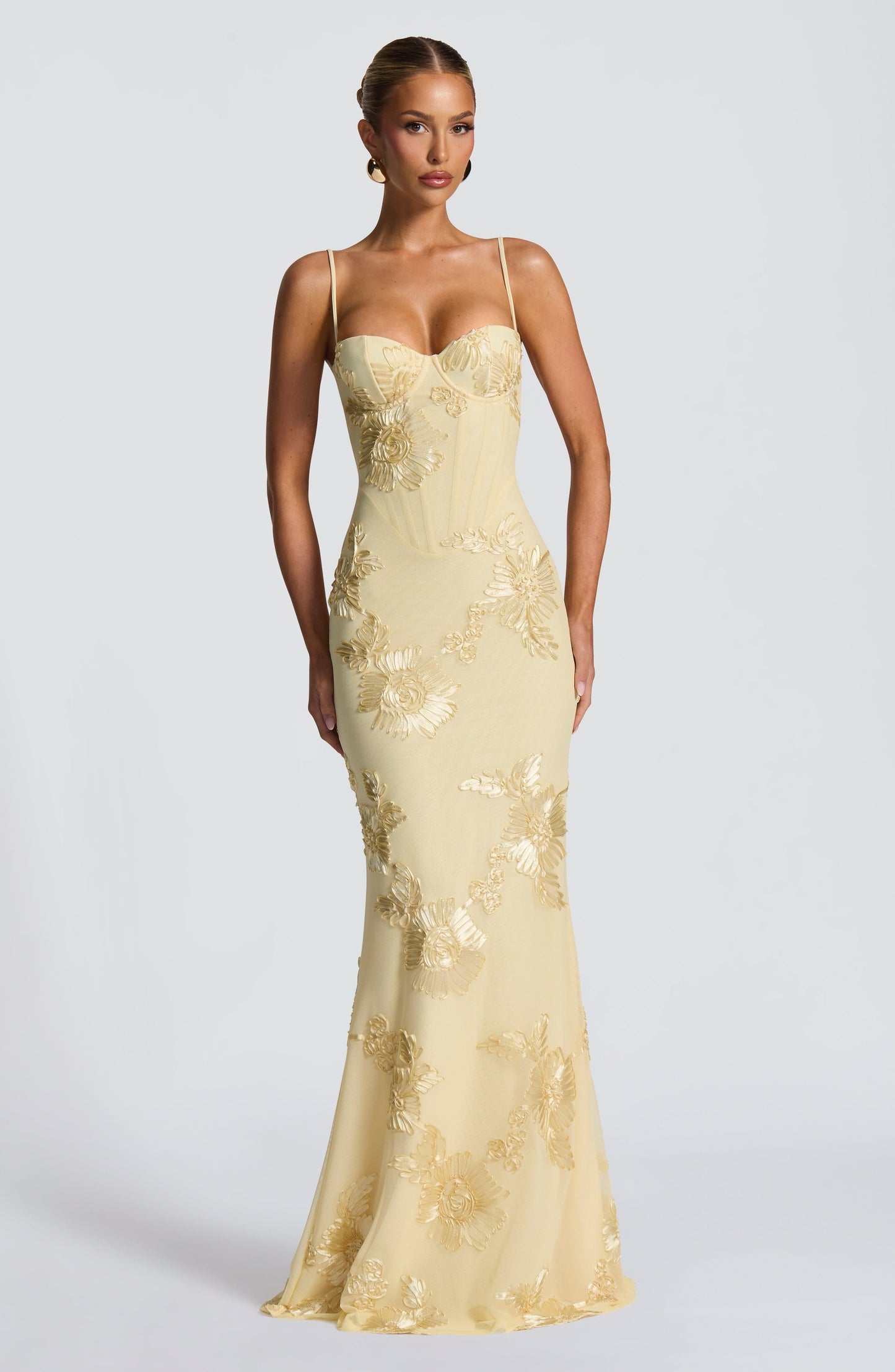 Women's Floral Maxi Dress – Stretch Mesh Underwired Lace-Up
